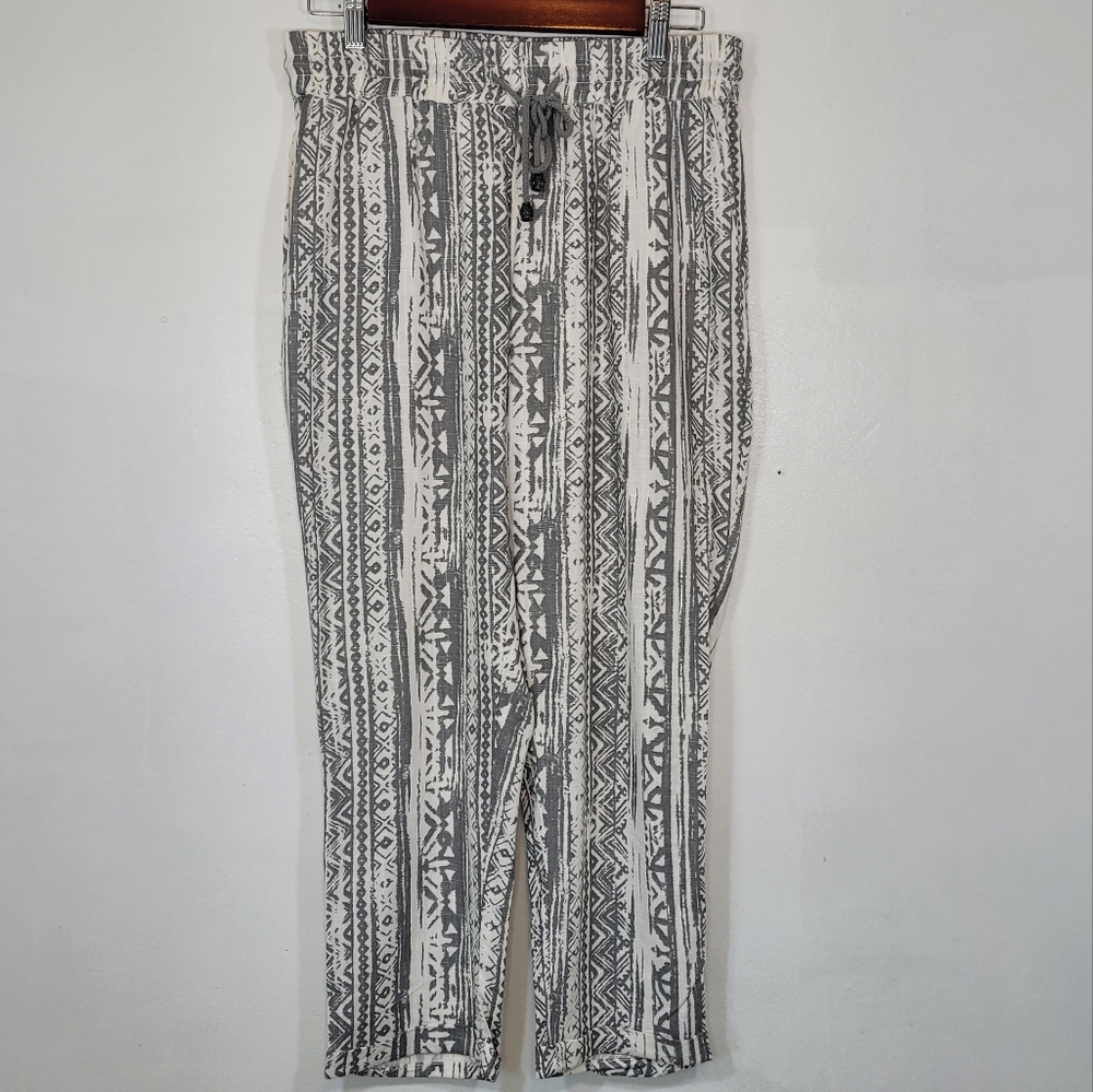 Linen Blend Boho Aztec Print Pants